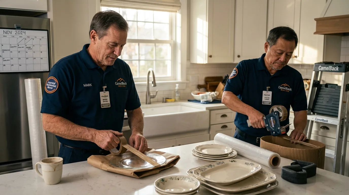 Professional crew packing kitchen dishware in South Fulton, TN